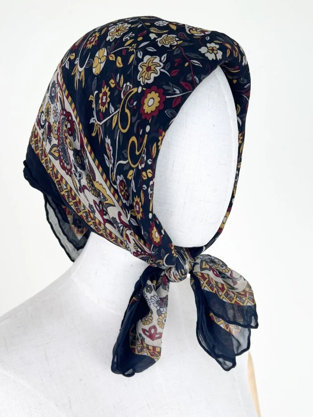 Vintage Silk Scarf Shawl Floral Paisley Print Bandana Boho Chic Bohemian Luxury - Picture 2 of 8